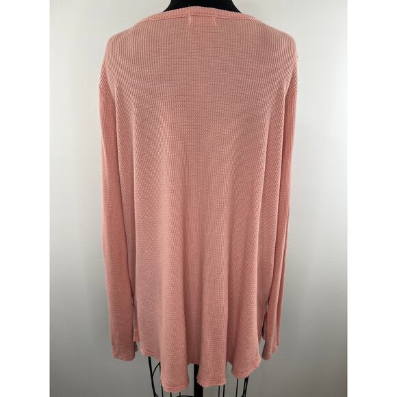 Anthropologie T.La Pink Nadia Cut Out Thermal Waffle Knit Tunic Top Size M - Picture 6 of 9